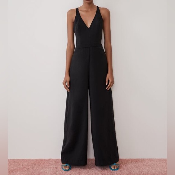 ZARA BLACK MODAL LONG FLOWY OPEN BACK JUMPSUIT $79.90 - Picture 2 of 5